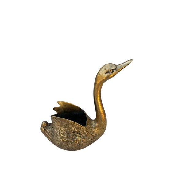 Solid Brass Swan Figurine Planter Vase Candle Holder 10" T Vintage Made in Korea